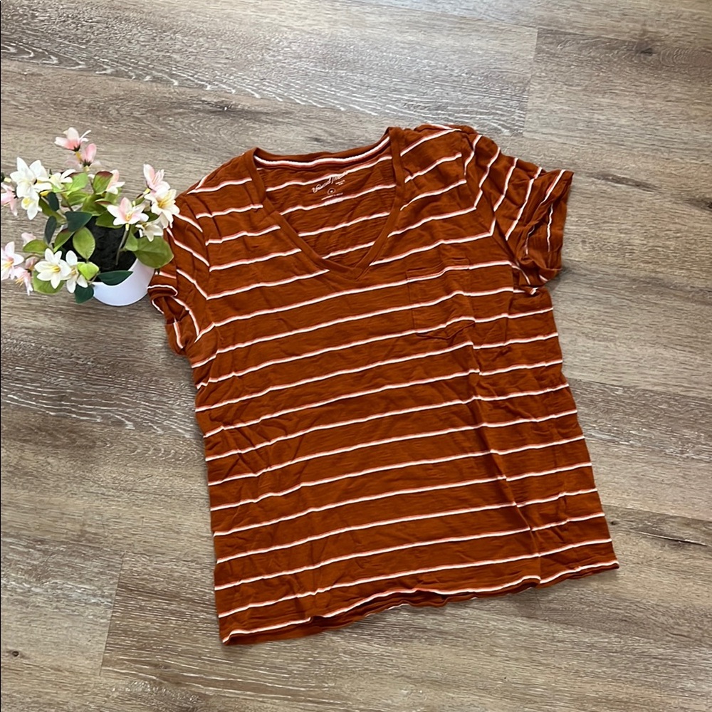 Universal Thread Woman’s Burnt Orange Striped V-Neck Top Size Medium